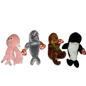 4 Piece Vintage Sea Animal Ty Beanie Baby Set